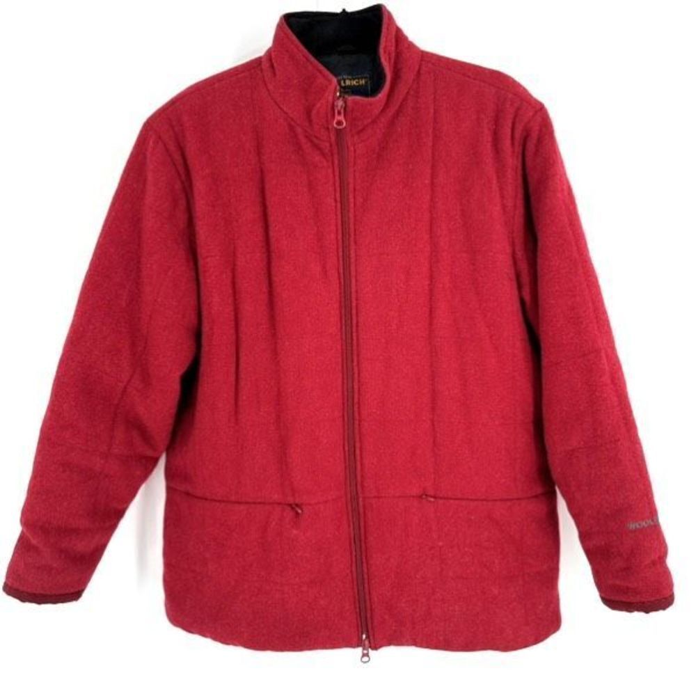 Vintage Woolrich Womens Ruby Heather Wool Lined Zip Up Quilted Jacket Red Medium